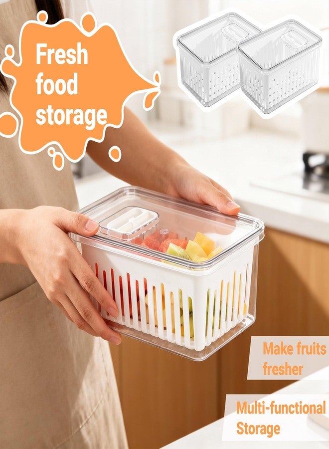 Teecyhooo 2 Pcs 3.42 Quart/3.2 L Large Berry Containers for Fridge with Colander, Lid Plastic Berry Keeper Produce Saver with Adjustable Air Vent Storage Keep Fruit Lettuce Fresh, 8.3x5.5x4.3inch - Image 4